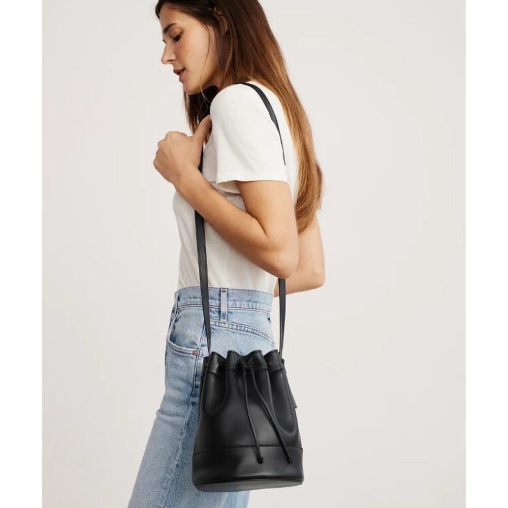 Jenni Kayne Mini Italian Leather Drawstring Bag Black